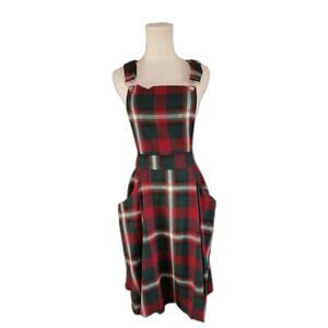 Collectif Red Plaid Apron Bib Jumper Midi Circle Skirt 34" Waist XL/12 Retro